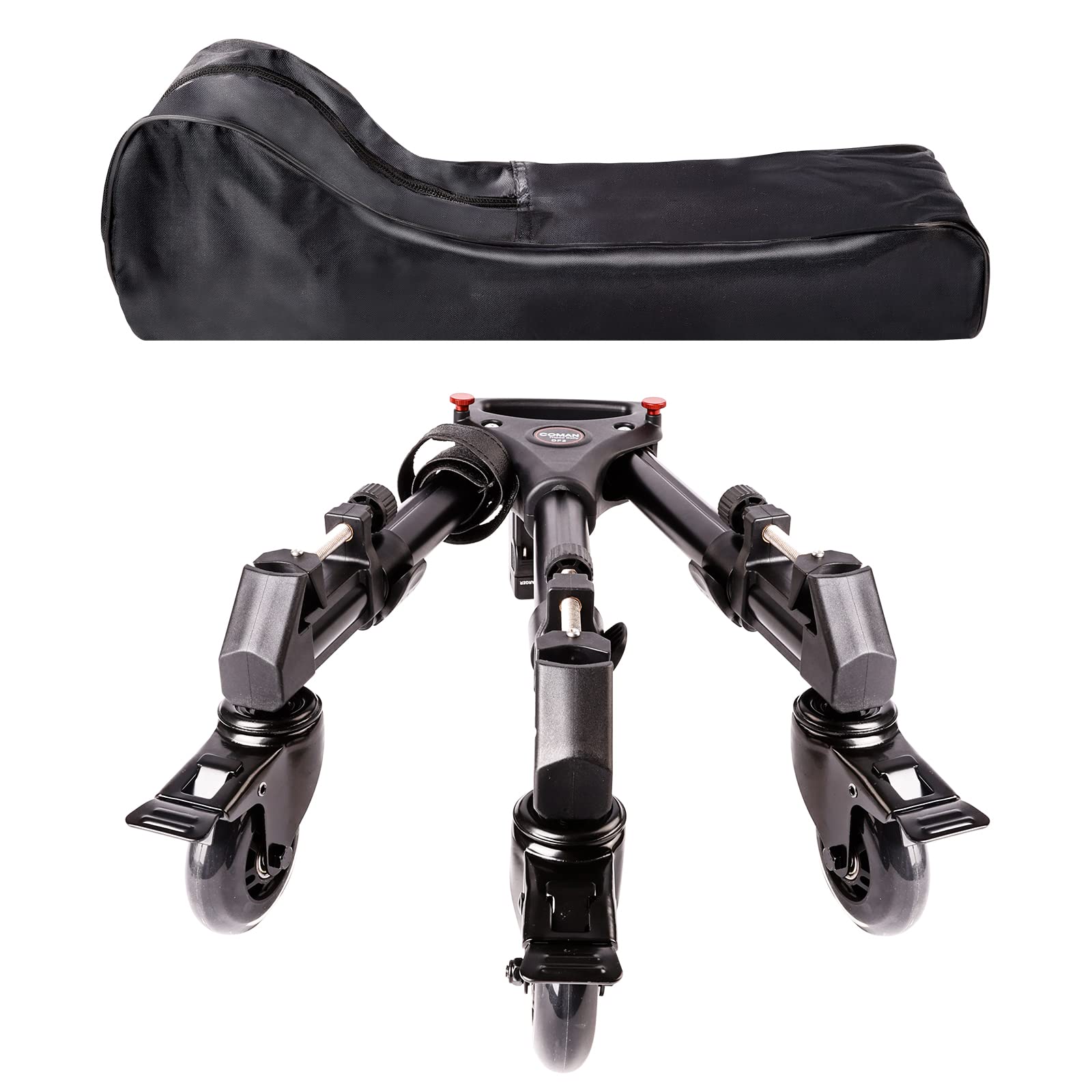 Coman Professional Tripod Dolly   Heavy Duty With Adjustable Leg Mount With 3 Inch Wheel And Carrying Case Compatible With Most 