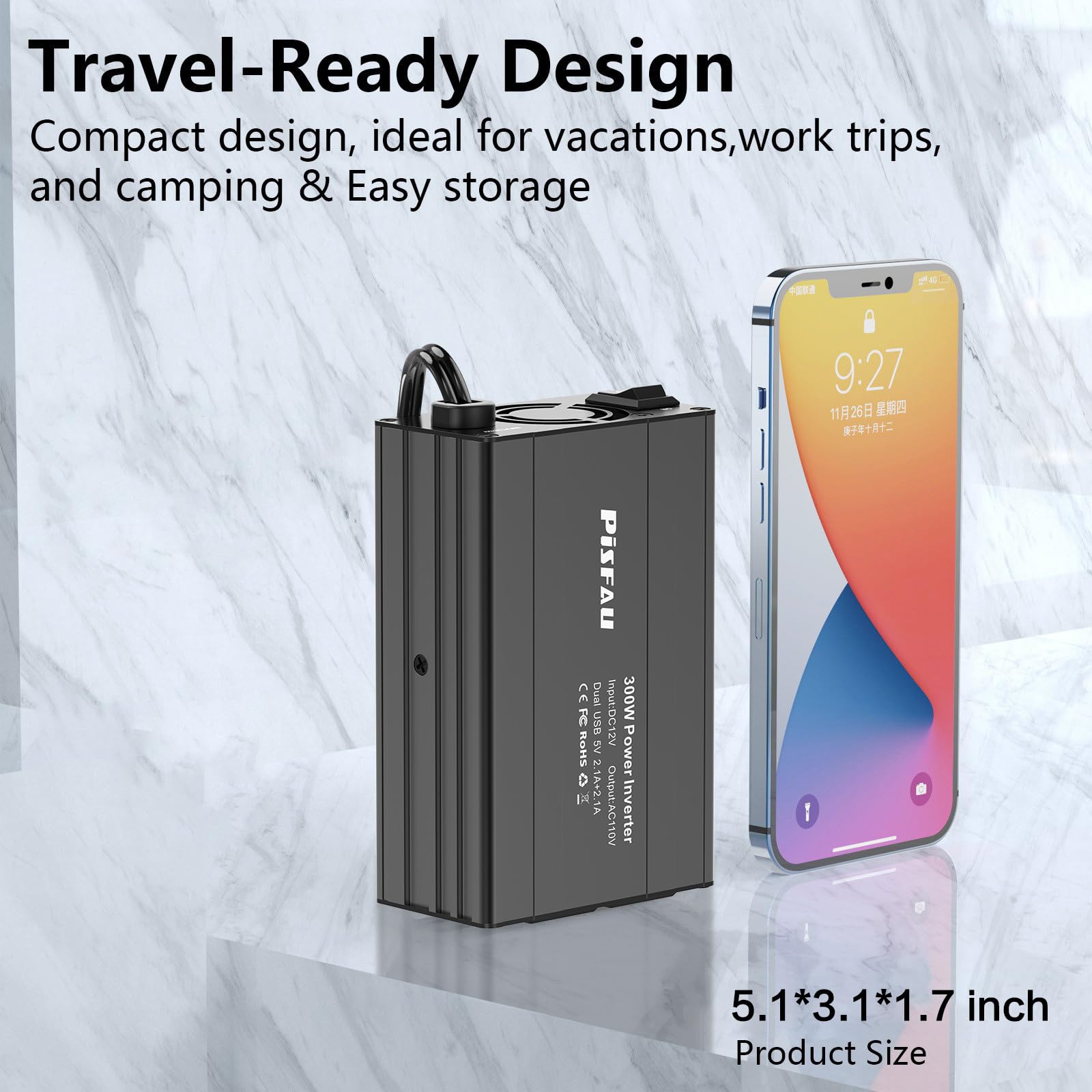 300W Car Power Inverter Dc 12V To 110V Ac Car Converter 2 Usb Ports Car Adapter Plug Outlet For Laptop Computer Charger