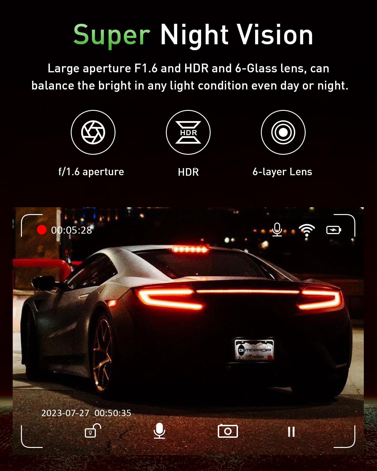 Dash Cam Front And Rear,4K+1080P Wifi Dual Dash Camera For Cars With App, 3'' Ips Dashboard Camera Recorder,Night Vision,24H/7 P