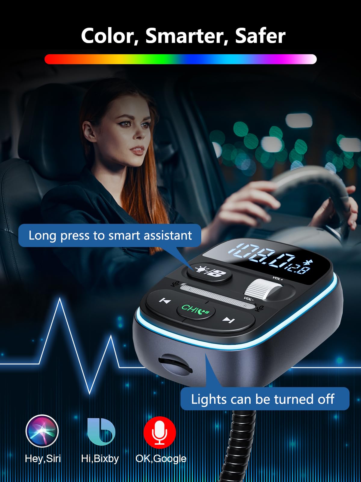 Lencent Bluetooth Fm Transmitter Pd 30W, Bluetooth Car Adapter With Qc3.0 Fast Charger, Hi Fi Bass Music, Wireless Radio Receive