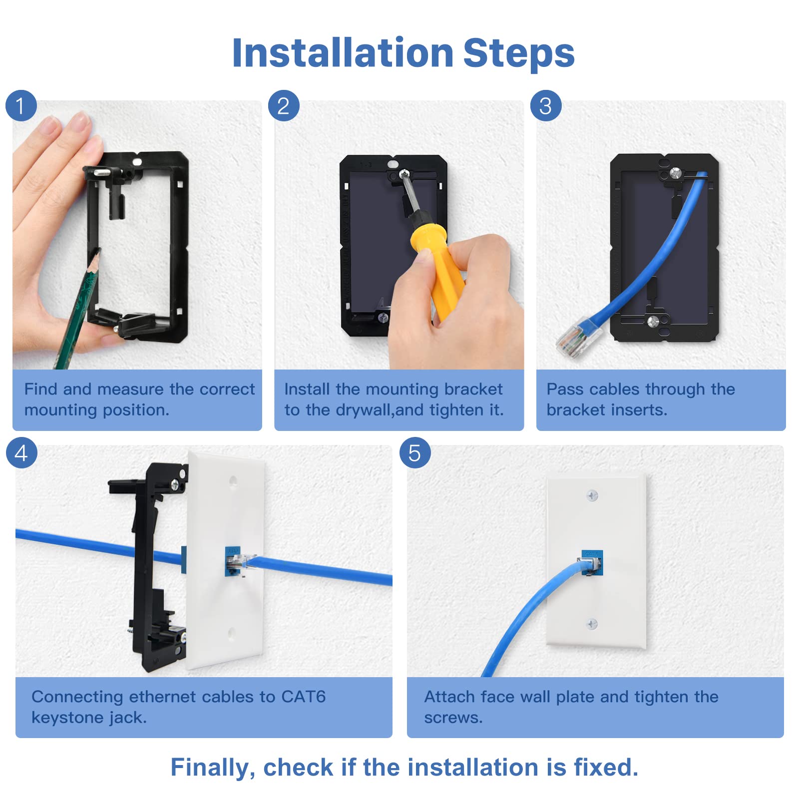 4 Pack Ethernet Wall Plate 1 Port Keystone Jack Blue Cat6 Rj45 Coupler Outlet Connector With Single Gang Low Voltage Mounting Br