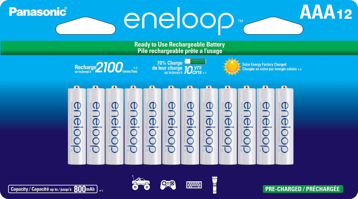 Panasonic Bk 4Mcca12Fa Eneloop Aaa 2100 Cycle Ni Mh Pre Charged Rechargeable Batteries, 12 Battery Pack