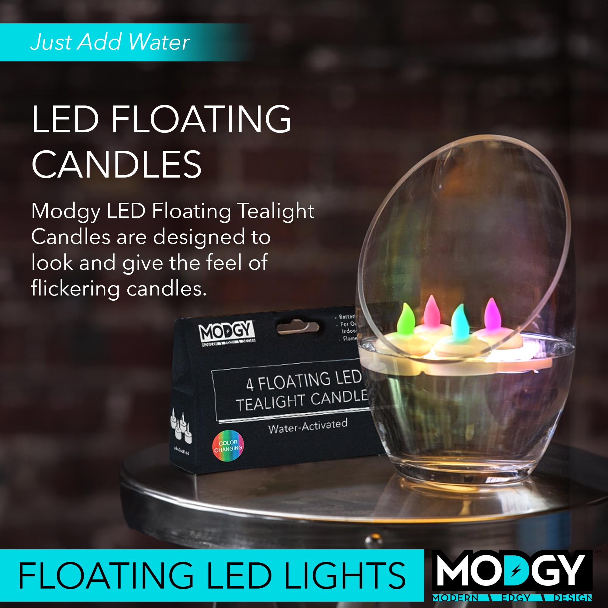 Modgy Led Floating Tealight Candles Flameless Battery Operated Flickering Light Candle, Color Changing, Water Activated, Multi C