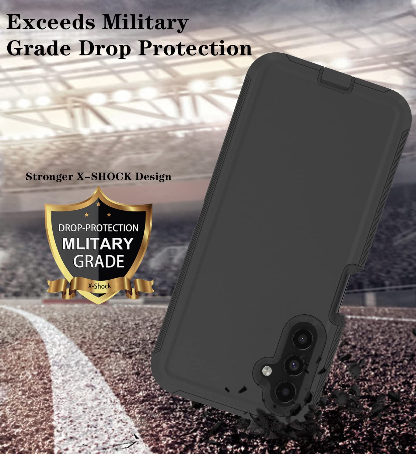 ONOLA Samsung Galaxy A14 5G Phone Case Shockproof 3-Layer Cover with HD Screen Protector PET Black