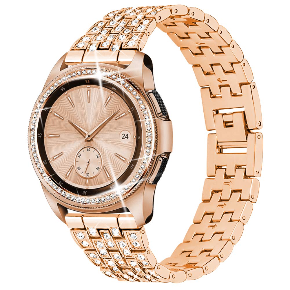 Dsytom Compatible With Samsung Galaxy Watch 42Mm Band Women+ Bezel, 20Mm Jewelry Watchband & Bezel Ring Cover Diamond Strap Brac