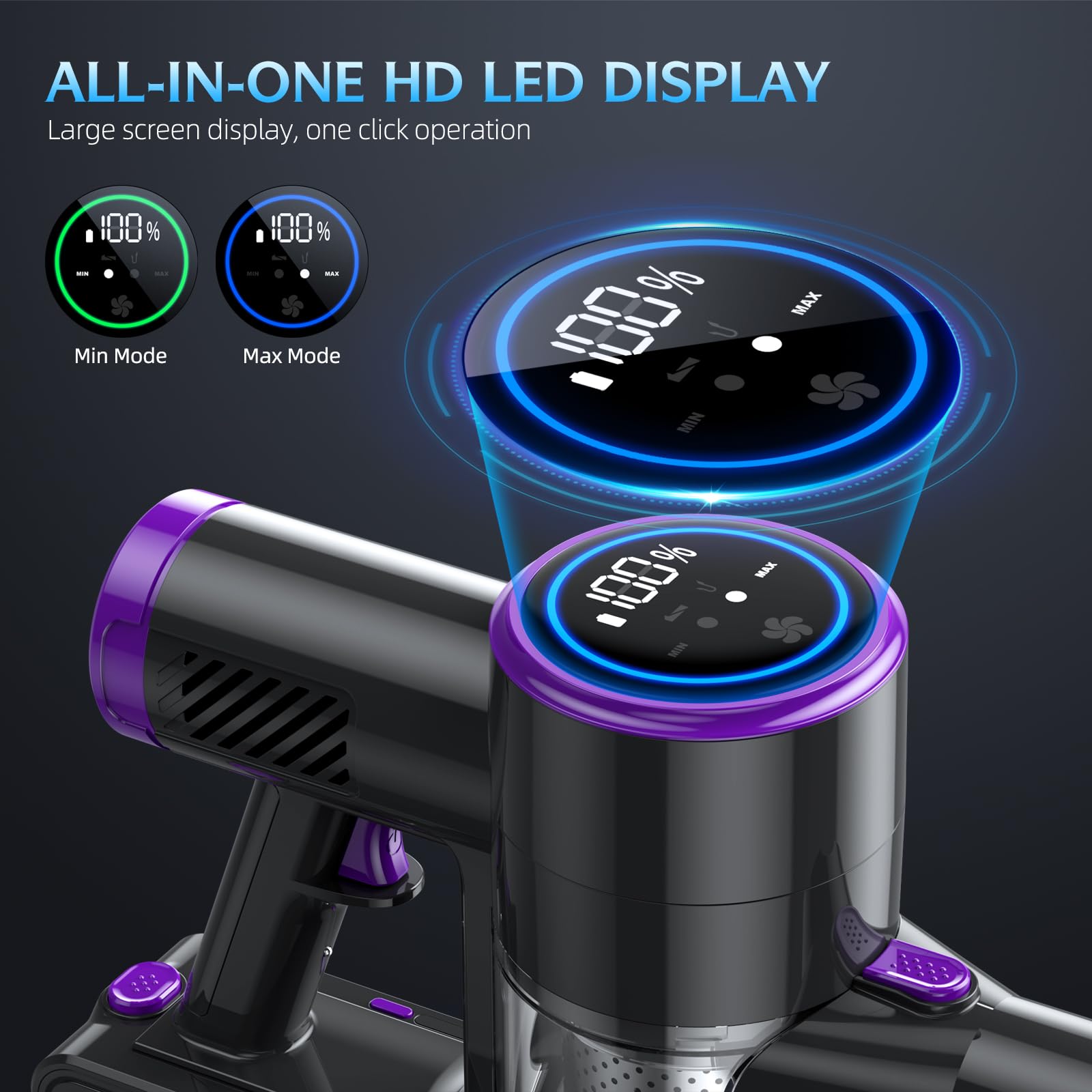 Cordless Vacuum Cleaner, 20Kpa Stick Vacuum With Led Display, 2 Modes 6 In 1 Lightweight Cordless Stick Vacuum Cleaner With 40Mi