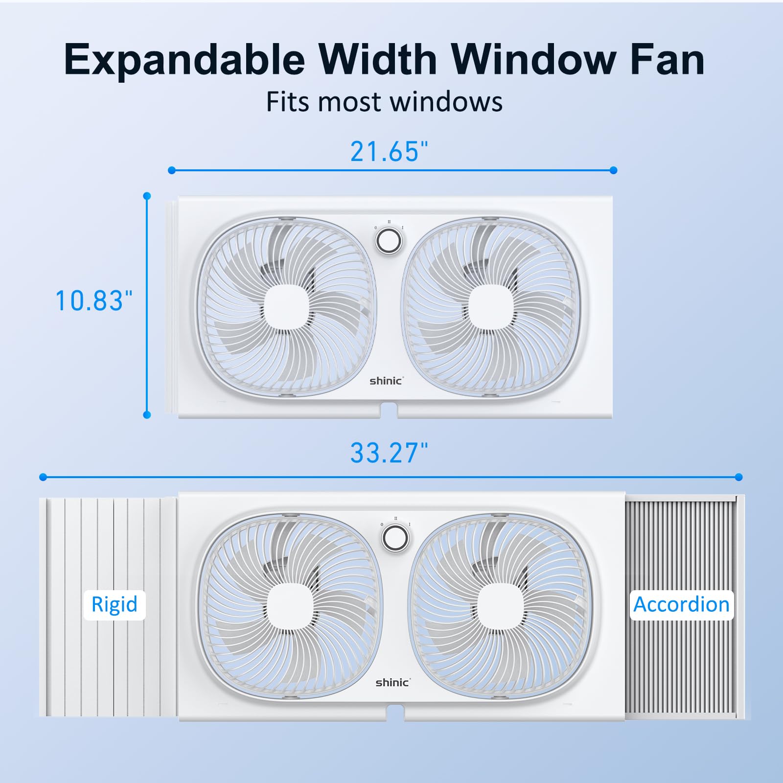 Shinic 9'' Twin Window Fan With 270 Rotatable Fans, 2 Speeds, Vertical Window Fan With Rigid & Accordion Expanders, Width Adjust
