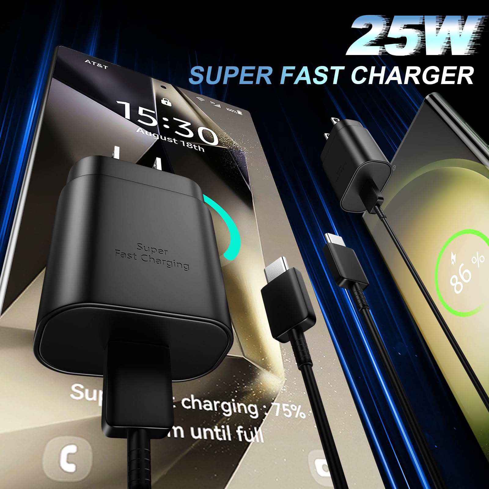 Usb C Fast Charger, 25W Super Fast Charger Type C Wall Charger Block With Android Phone Charger 8Ft Cable For Samsung Galaxy S22