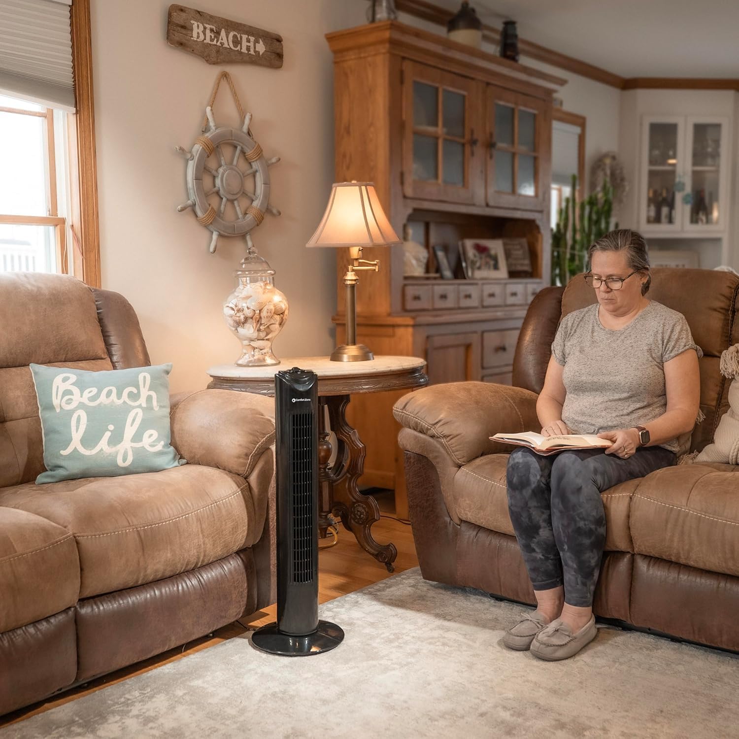 Comfort Zone Oscillating Portable Tower Fan, 32 Inch, 3 Speed, 90 Degree Oscillation, Portable Built In Carry Handle, Quiet Oper