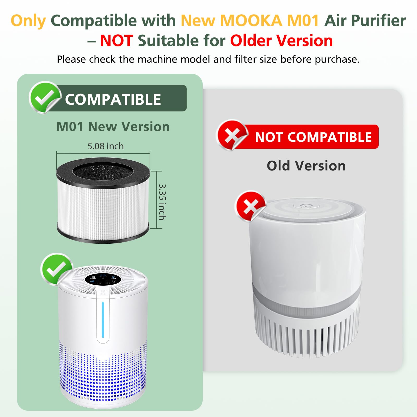 M01 Replacement Filter Only Compatible With Mooka M01 Air Purifier, H13 True Hepa Filter, 3 In 1 Pre Filter, Hepa Filter, High E