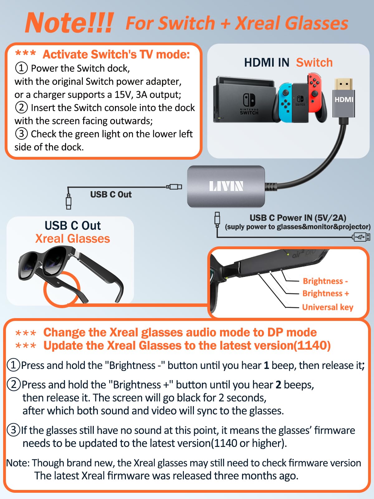 LIVIN HDMI to USB C Adapter 4K@60Hz, HDMI Male to USB C Female for Laptops, Switch, PS4/5, Xbox, Compatible with AR Glasses and More