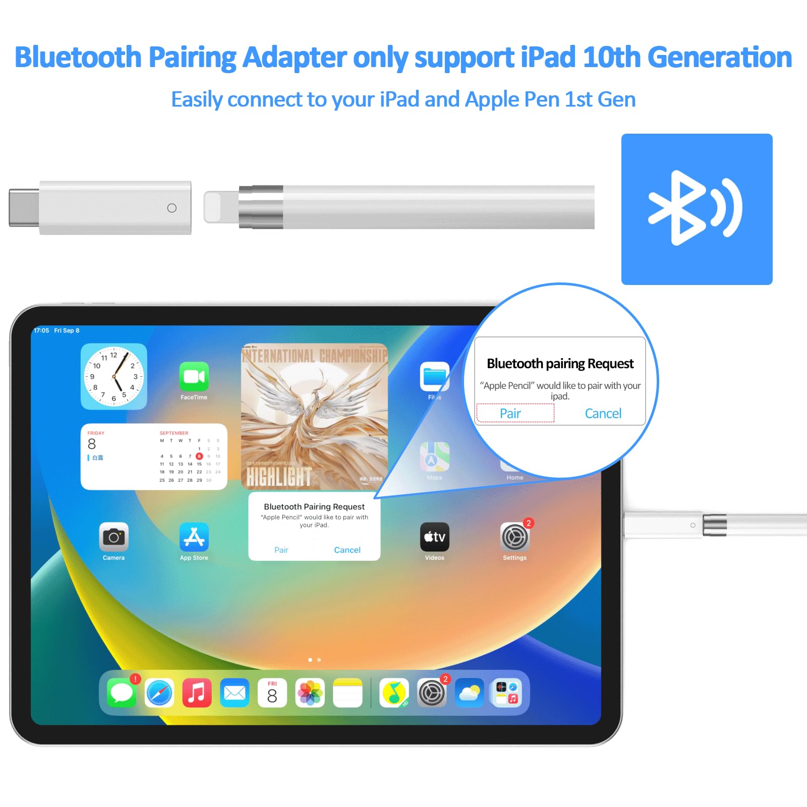 ACANDYA USB-C to Apple Pencil 1st Gen Charging Adapter for iPad 10th Gen White