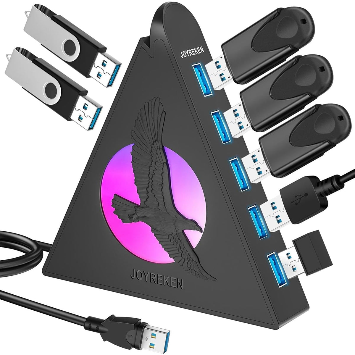7 Port Usb Hub, Usb 3.0 Splitter With 2 Ft Extended Cable [Charging Not Supported], For Pc, Laptop, Flash Drive, Keyboard, Mouse, Console, Xbox, Ps4/Ps5, Imac, Flash Drive, Mobile Hdd