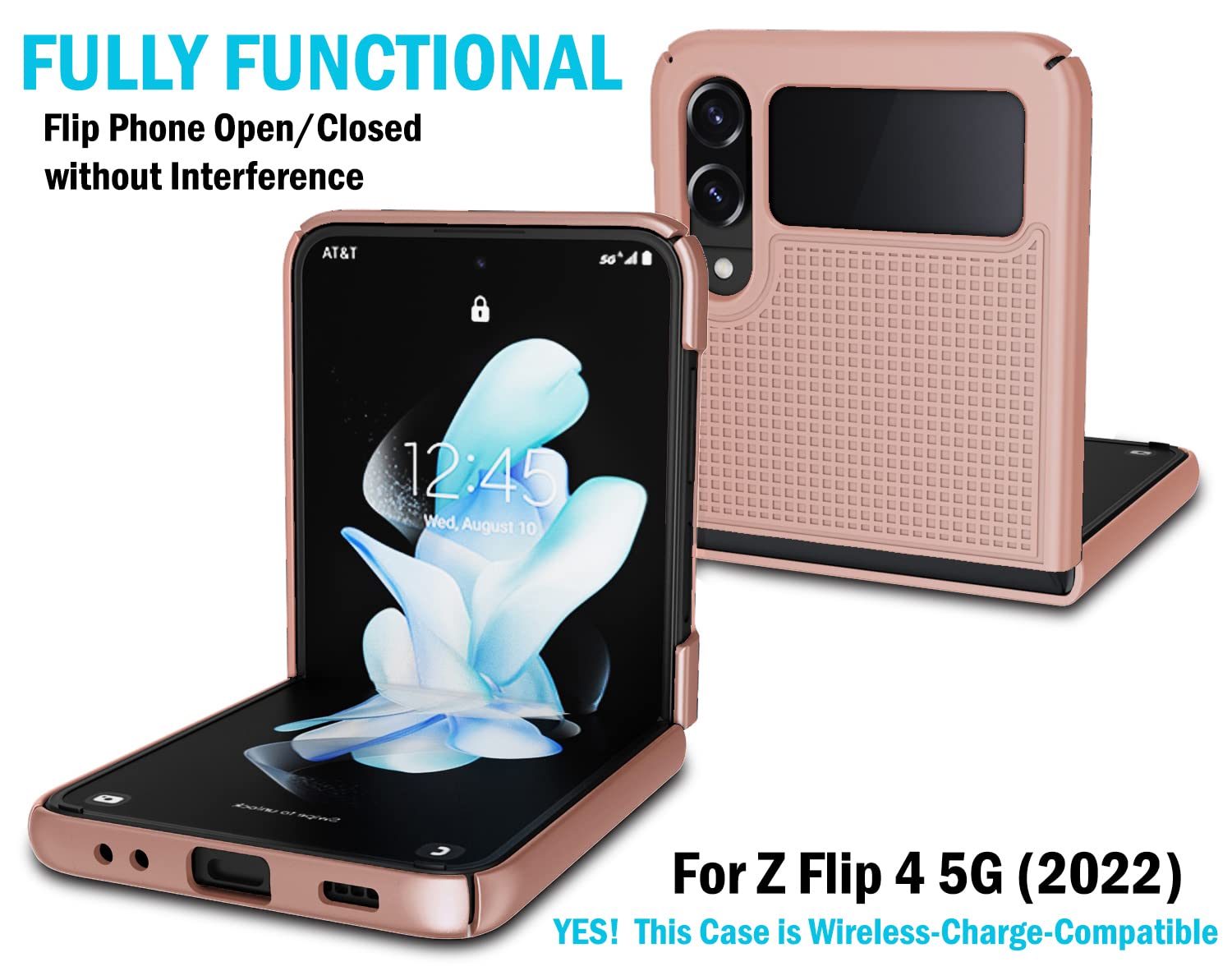 Case With Clip For Galaxy Z Flip 4 5G, Nakedcellphone [Grid Texture] Slim Hard Shell Cover And [Rotating/Ratchet] Belt Hip Holst