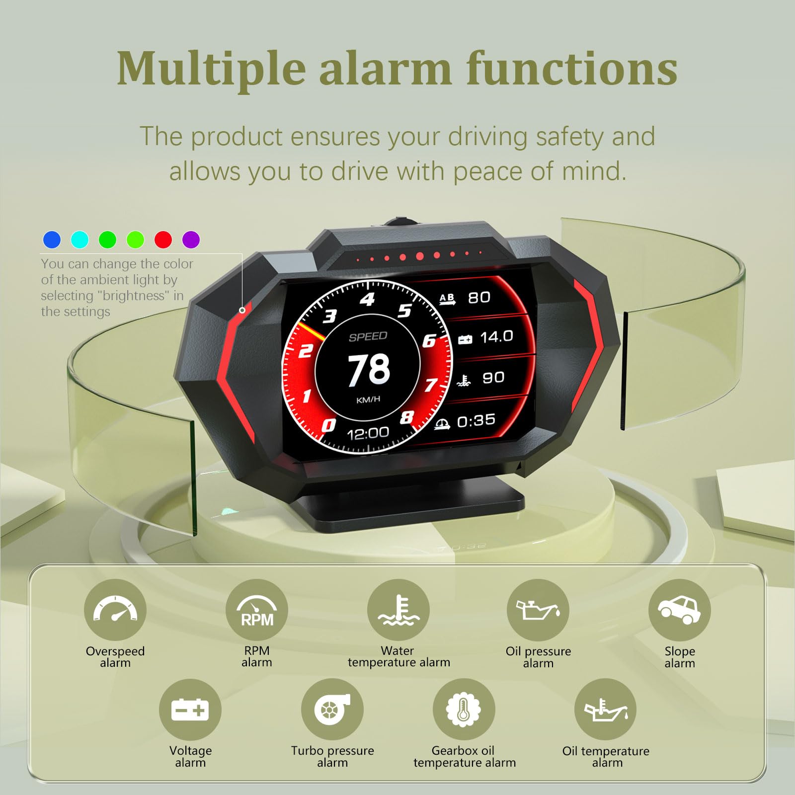 Azijyv Obd2 Gauge Display With Speed, Heads Up Display For Cars P24, Fuel Consumption, Rpm, Overspeed Alarm, Obd+Gps Digital Spe