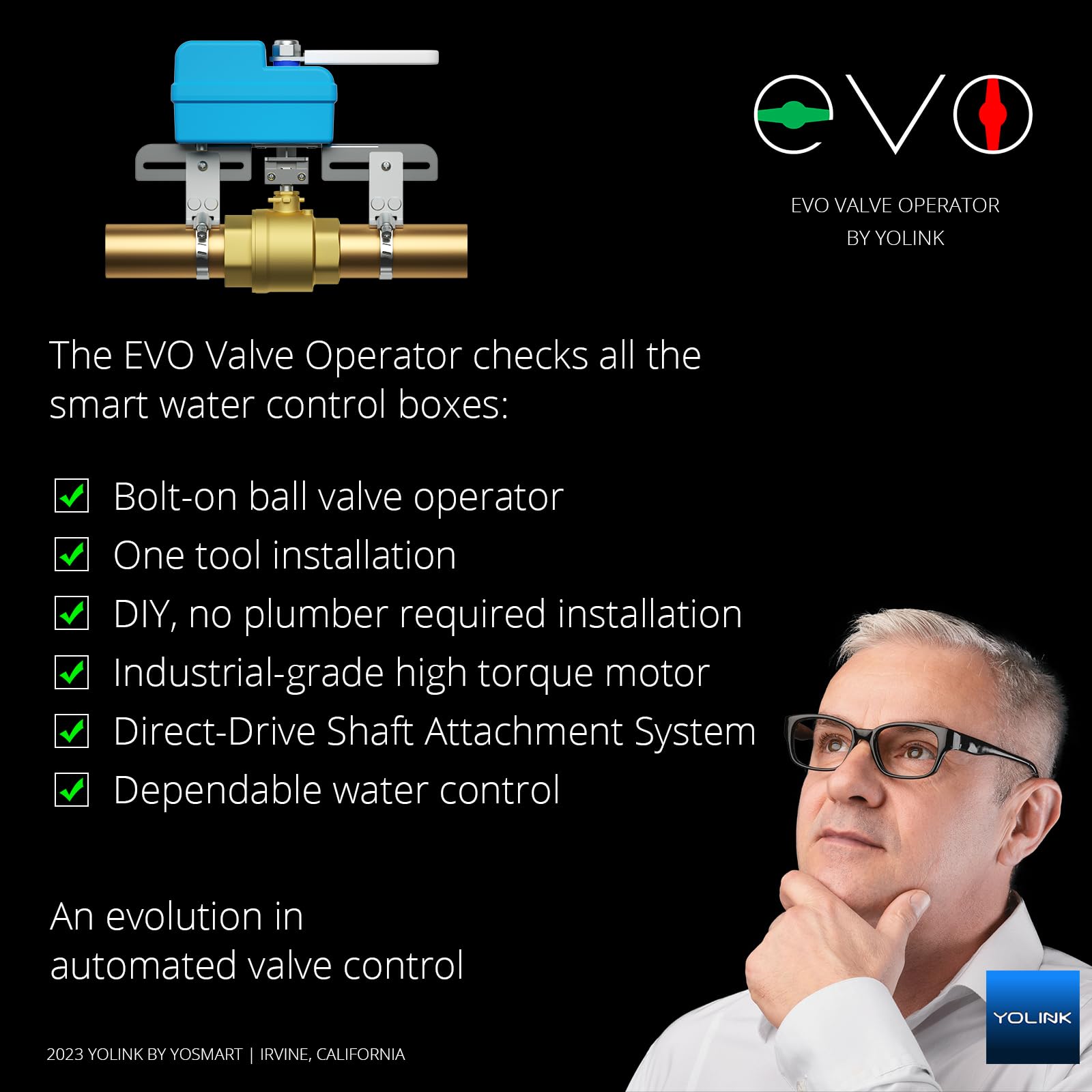 Yolink Smart Water Valve Controller, With Valve Operator, Easy No Plumber Diy Installation, Remote Control, Compatible With Alex