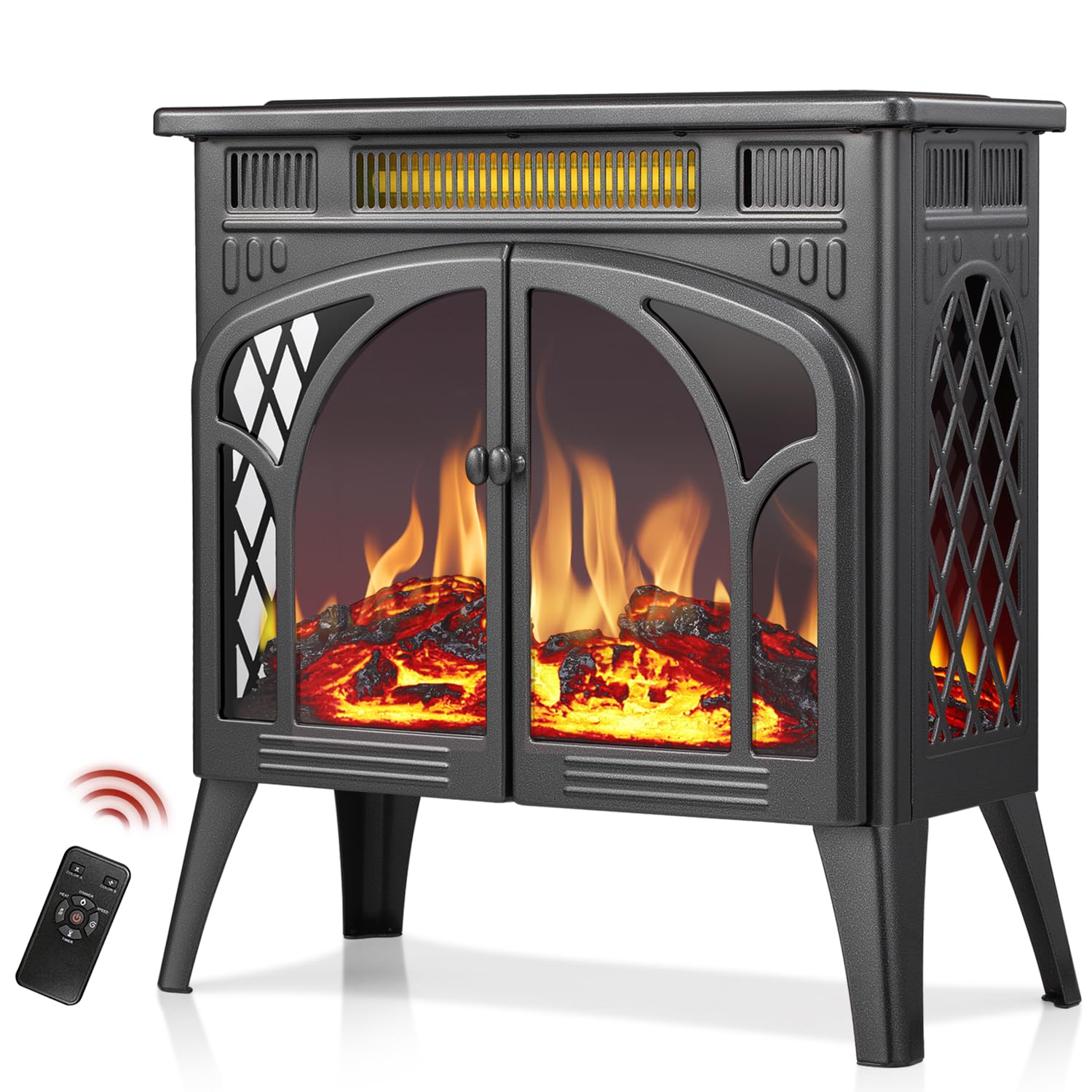 R.W.FLAME Electric Fireplace Stove Heater with Remote Control, 25 Fireplace Heater, Adjustable Brightness and Heating Mode, Over