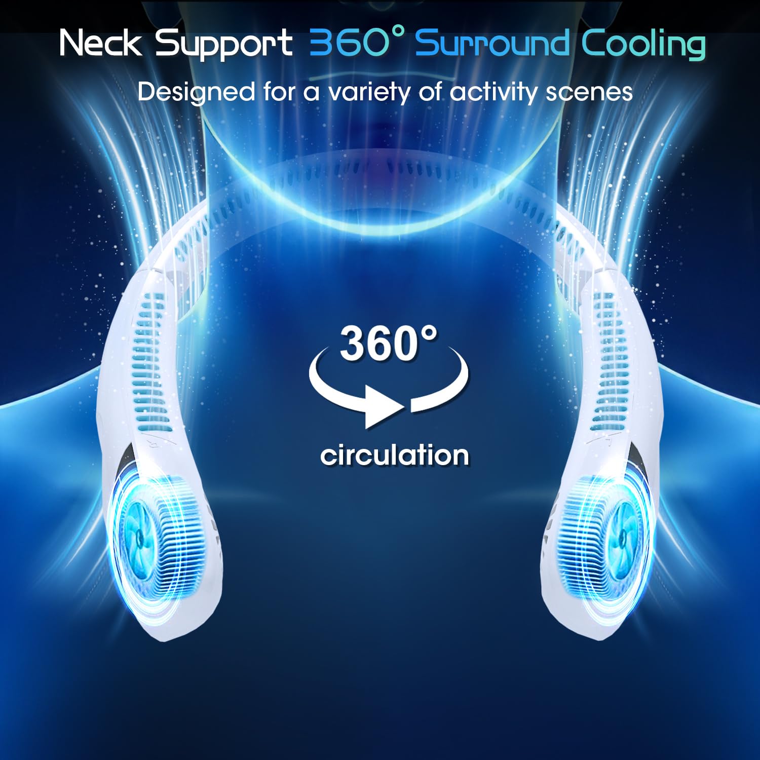 Olv Neck Fan 5000Mah Rechargeable Battery Portable Fan 360 Bladeless Cooling 3 Speeds Powerful Airflow Personal Foldable Neck Fa