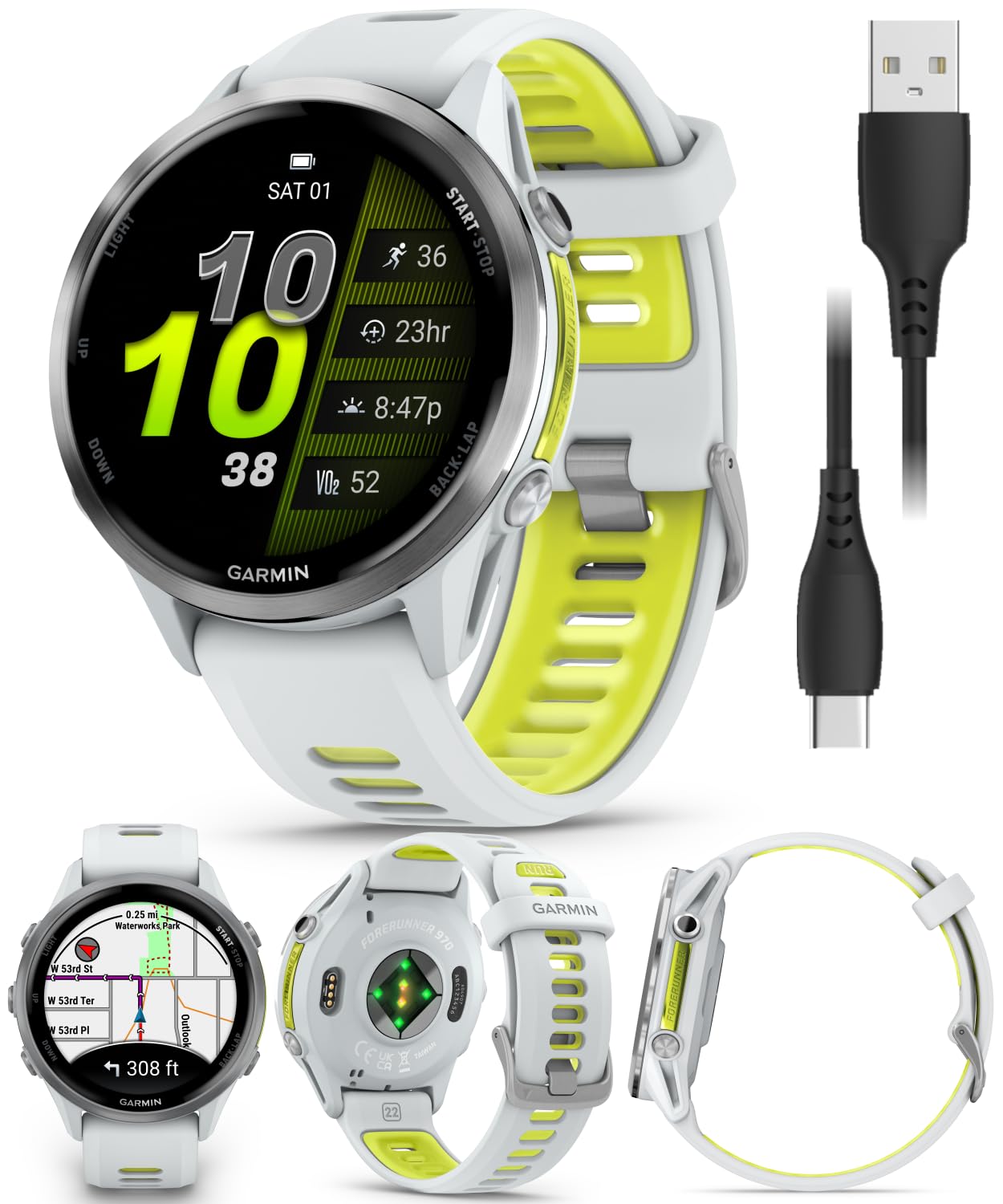 Wearable4U Garmin Forerunner 970 Titanium Smartwatch With Whitestone Case And Whitestone/Translucent Amp Yellow Band, Amoled Dis