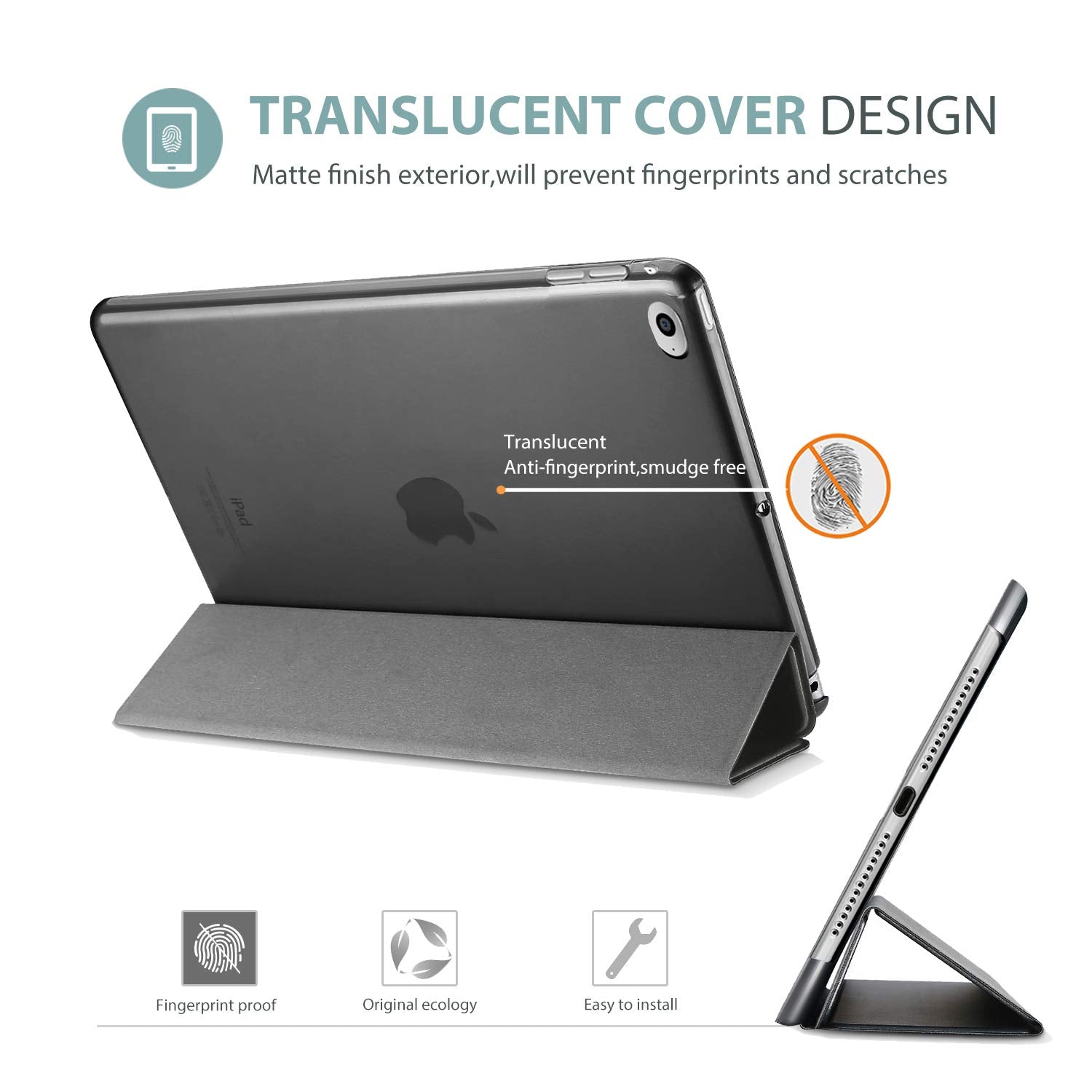 Procase Smart Case For Ipad Air 2 2014, Ultra Slim Lightweight Stand Protective Case Shell With Translucent Frosted Back Cover For Ipad Air 2Nd (A1566 A1567)  Metallic