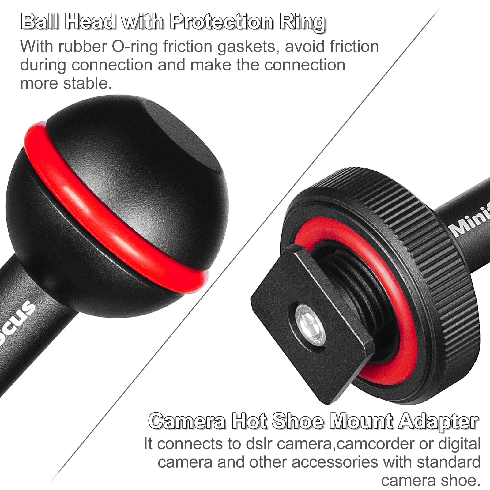 Minifocus 1'' Ball Clamp Mount With Cold Shoe Ball Mount Head Base Adapter Connector For Diving Light Arm Underwater Camera Wate