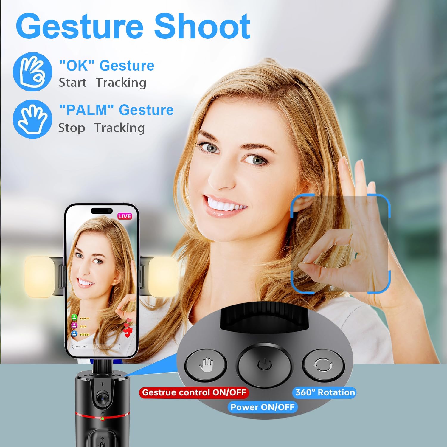 Green House Auto Face Tracking Phone Holder, Selfie Gimbal With Rechargeable & Detachable Led Fill Light & Detachable Controller