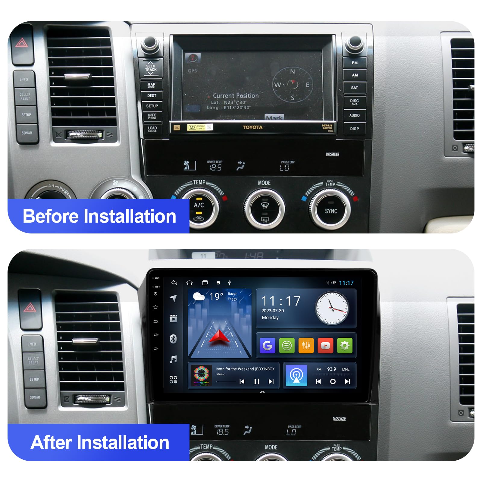 Aumume 10.1 Inches Android 10 Double Din Car Stereo For Toyota Tundra 2007 2013 & Sequoia 2008 2018 Ips Touchscreen Screen Car R