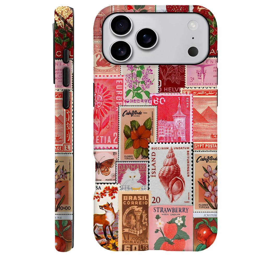 Compatible with iPhone 17 Pro Max,Durable & Shockproof Phone Case Cover Design - Vintage Flower Stamp