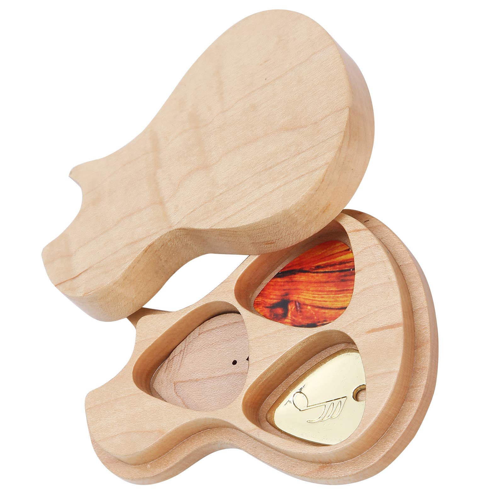 Guitar Pick Box,Maple Solid Wood Box Guitar Pick Holder With 3 Picks Guitarist Gifts Musical Instrument Accessories