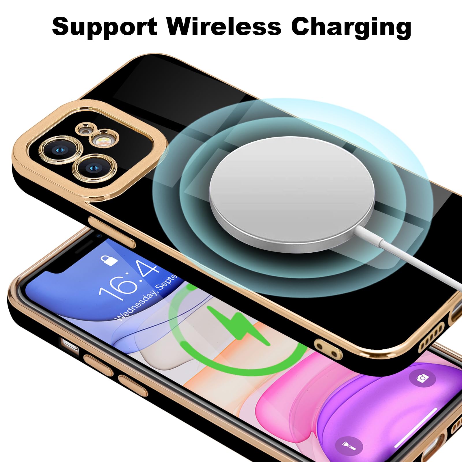 Lafunda Compatible With Iphone 11 Case, Luxury Plating Cases For Women Girls Cute Electroplated Golden Edge Shockproof Tpu Bumpe