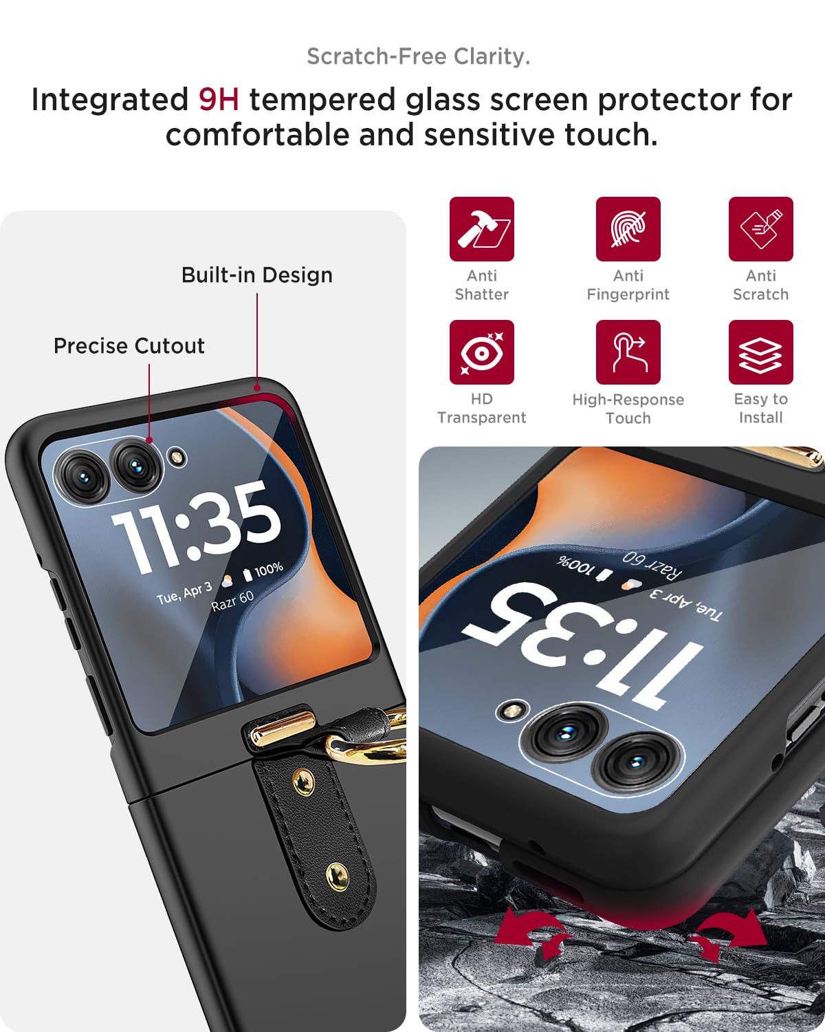 Miimall Slim Cases For Motorola Razr 2025 Case With Ring Holder[Not For Plus],[Tempered Glass Screen Protector & Military Grade