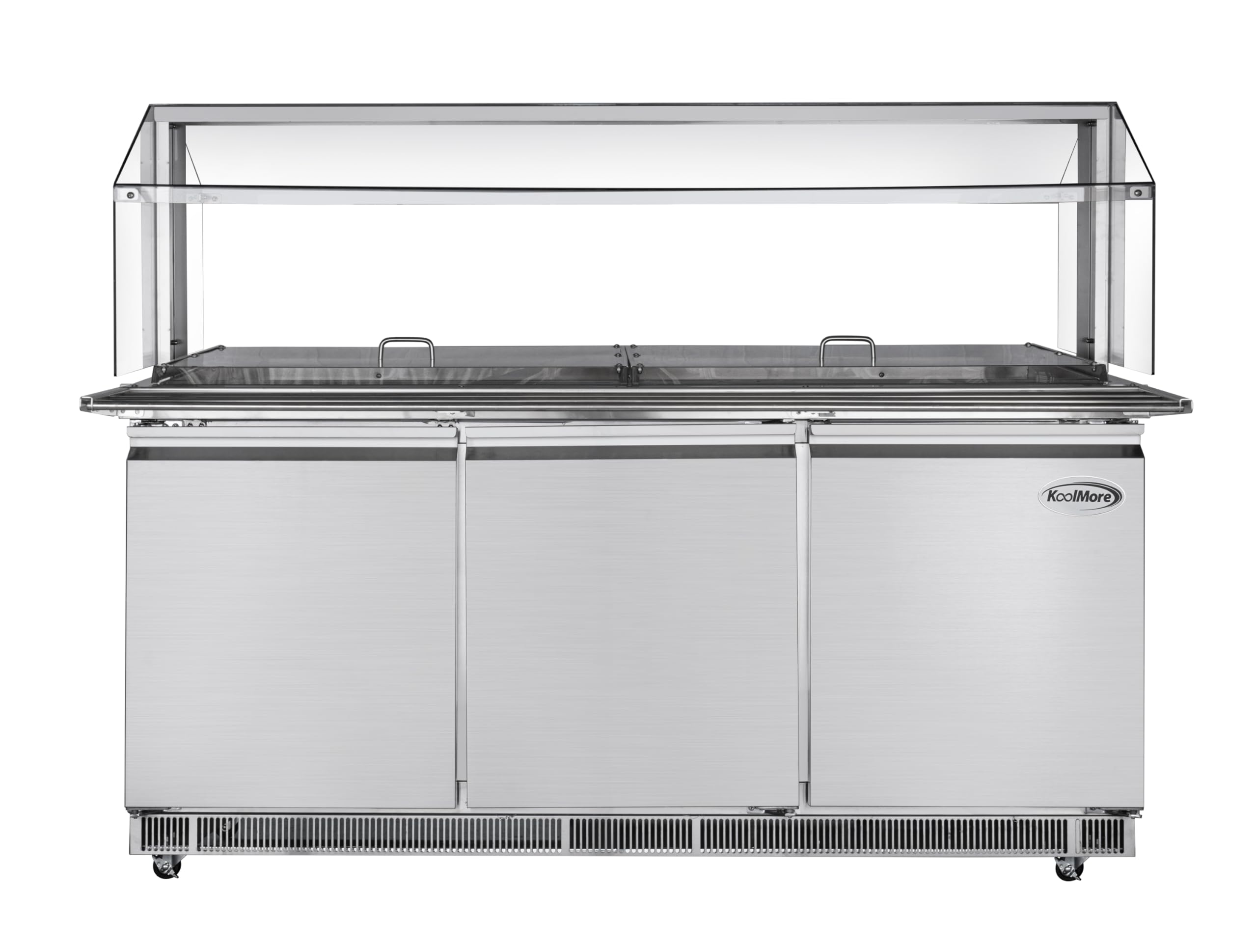 KoolMore 72 in. Commercial Refrigerated Prep Station with Sneeze Guard and Buffet Slide, 15 Pans with Covers and Three Adjustabl