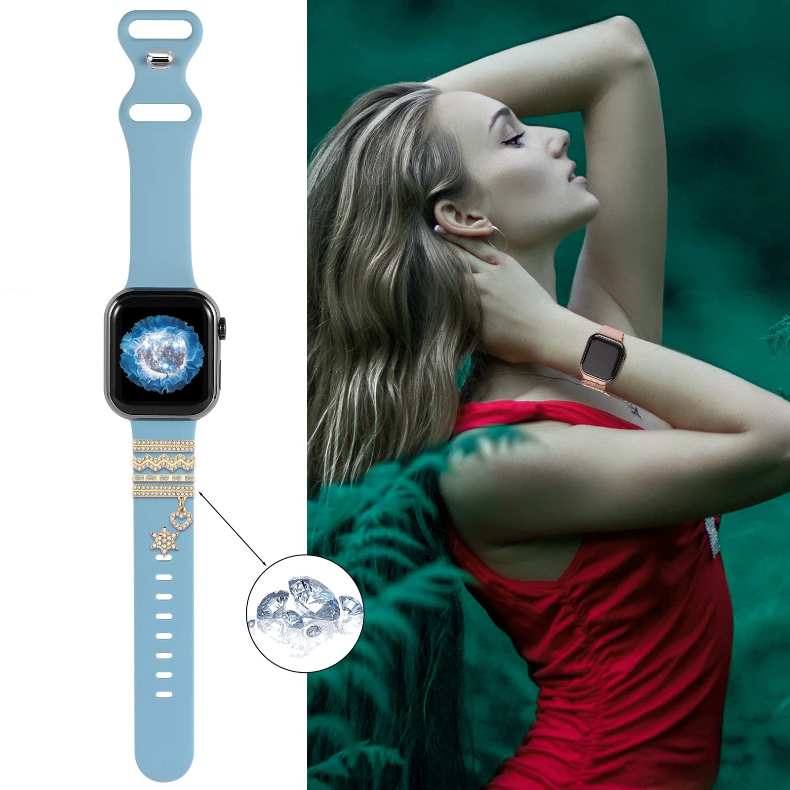 Watch Band Charms For Smart Watch For Women Decorative Ring Loops 38Mm 40Mm 41Mm 42Mm 44Mm 45Mm Compatible With Iwatch Series 7