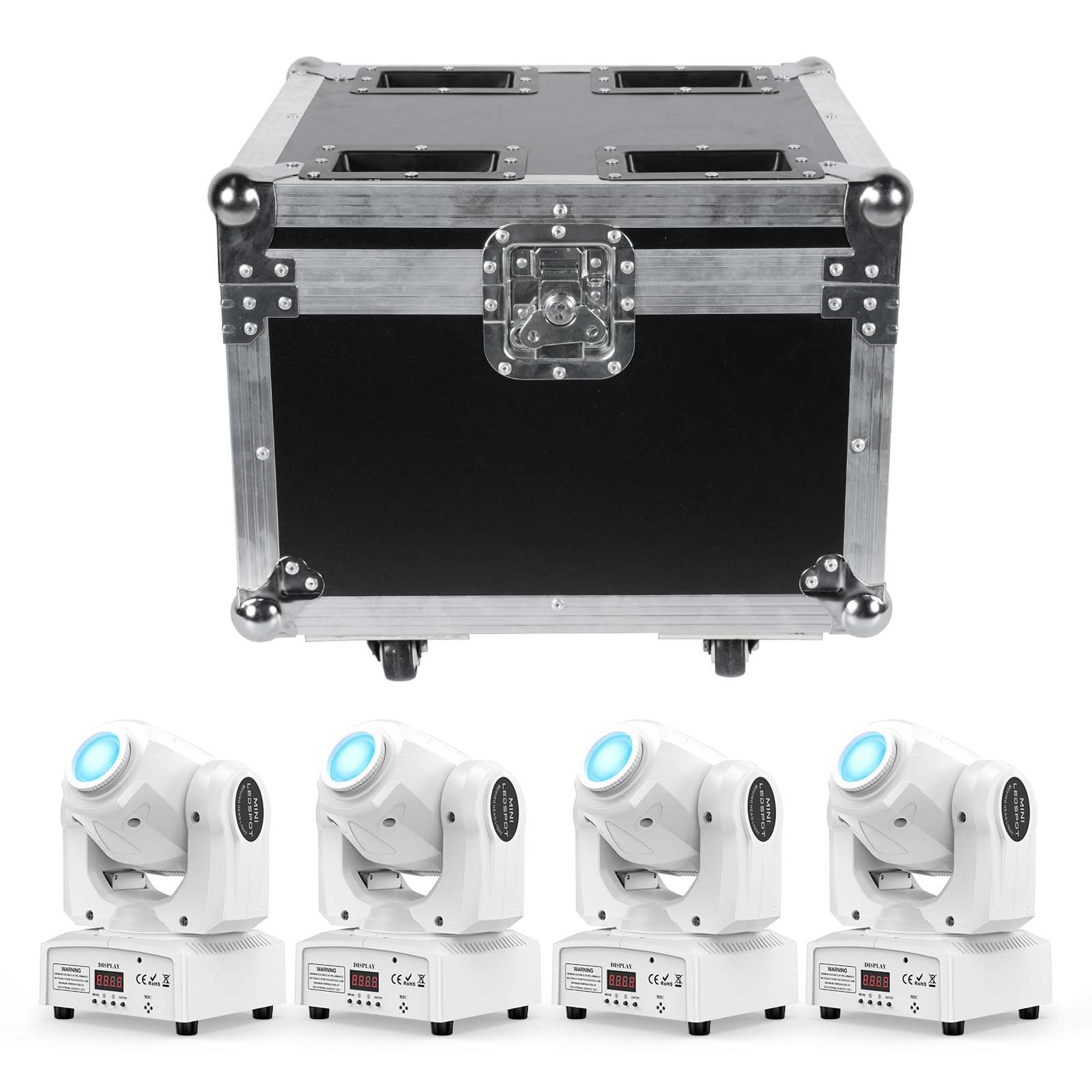 4PCS 60W Moving Head Lights with Flight Case,White LED RGBW Stage DJ Light with Remote 8 GOBO 8 Colors Spotlight by DMX 512 Cont