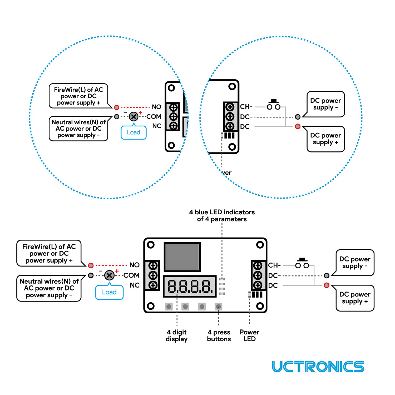 Uctronics Dc 12V Programmable Time Delay Relay Module With Metal Enclosure, On Delay And Off Delay Timer For Automobile, Raspber