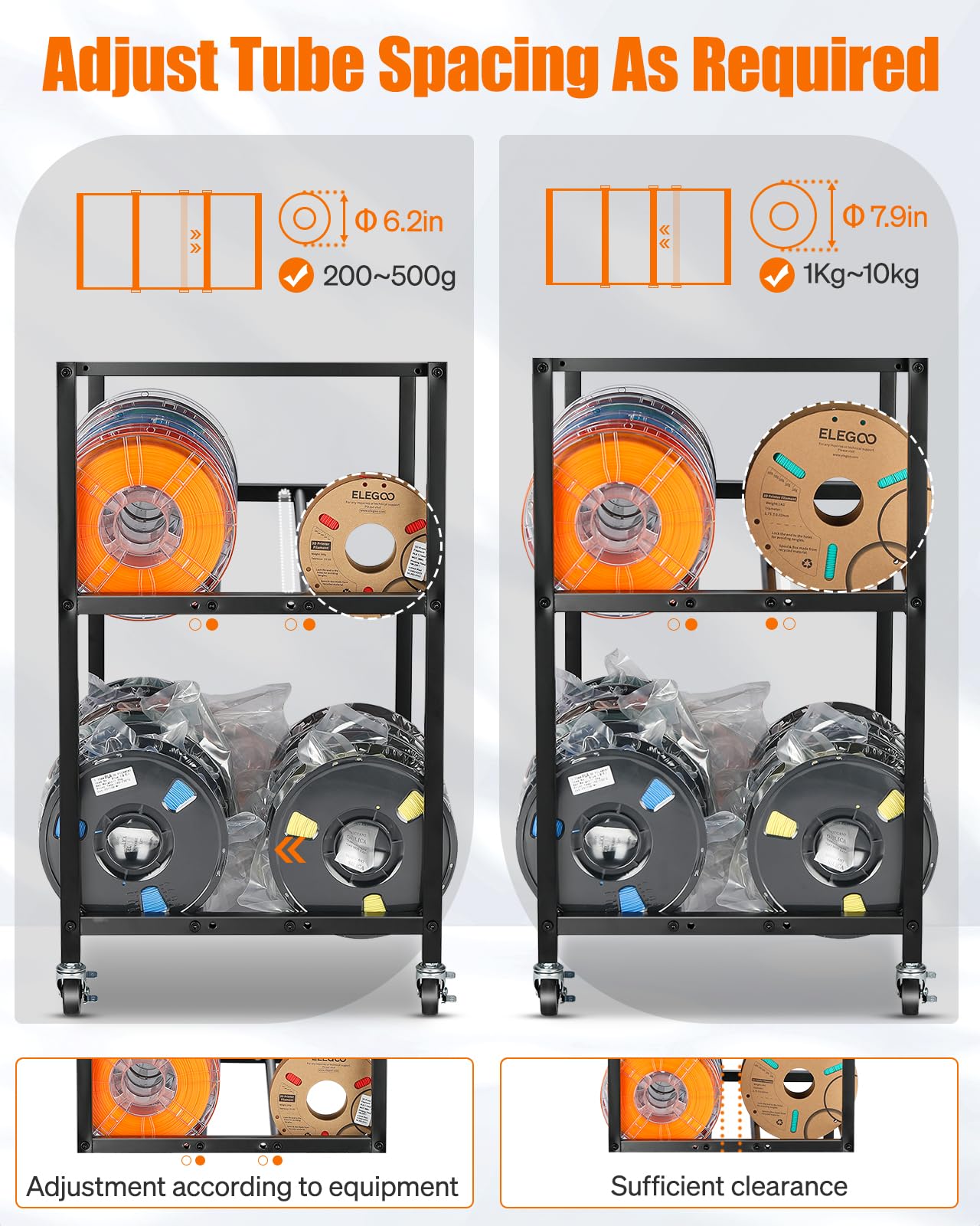 3D Printer Filament Storage Rack- Rolling Filament Spool Holders Racks With Wheels, Heavy Duty Metal Shelf For Pla/Abs/Tpu/Nylon