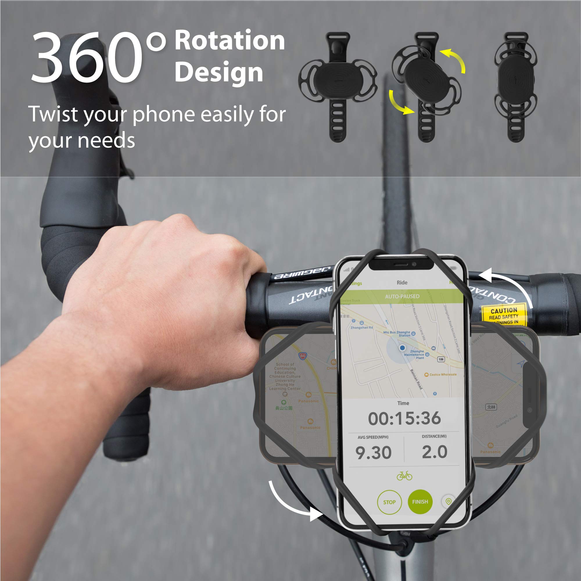 Bone Run + Bike Tie Connect Kit 1, 2-In-1 Running & Bike Phone Holder, Detachable & Rotatable 360 Sport Armband & Phone Mount Co