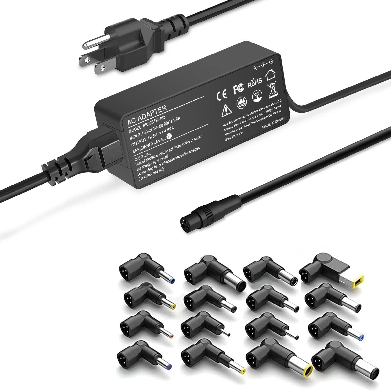 90W Universal Ac Laptop Charger For Dell Hp Asus Lenovo Acer Toshiba Samsung Sony Fujitsu Ibm Gateway Notebook Ultrabook Power Supply Cord With 16 Tips