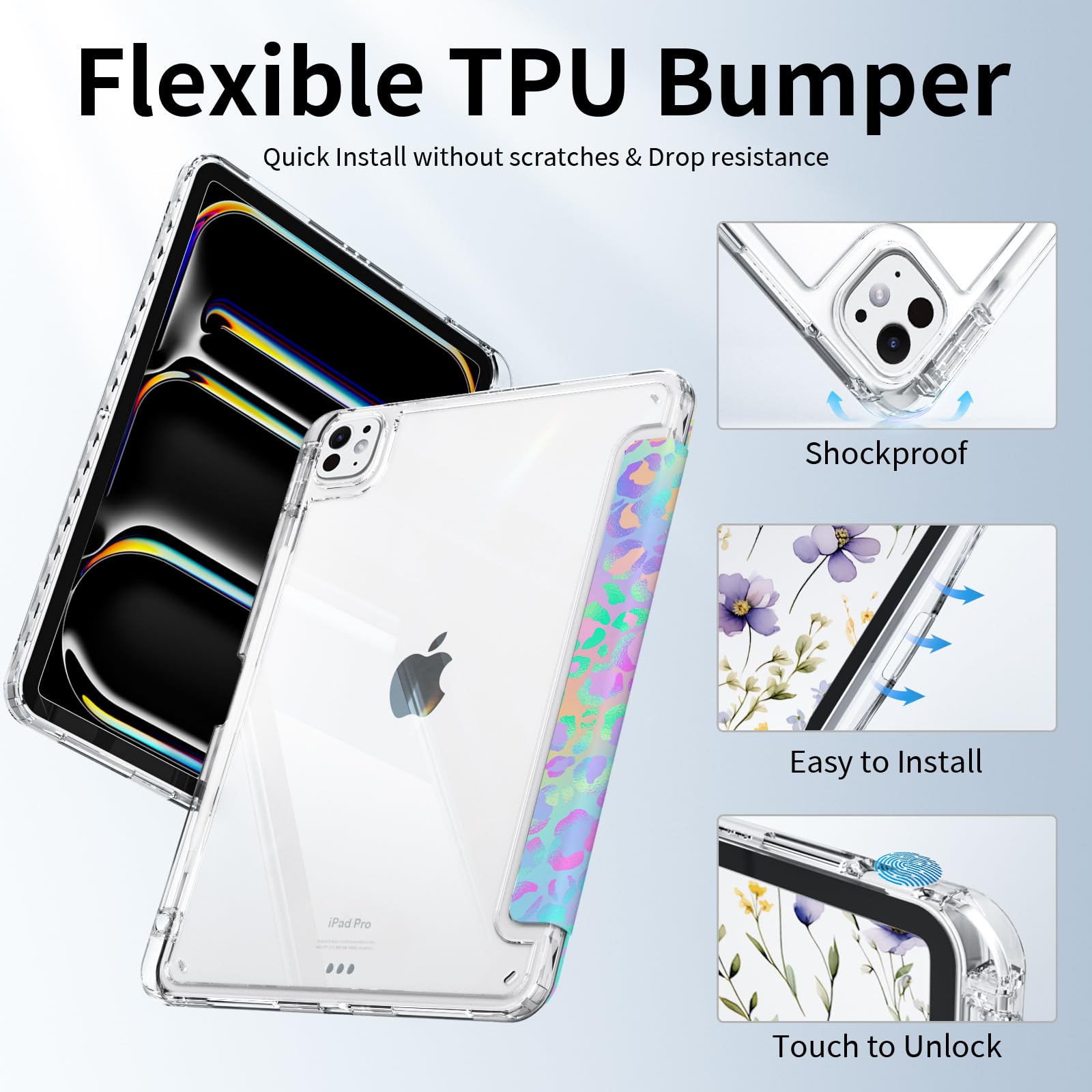 Piznernico Slim Trifold Case For Ipad Pro 11 Inch M4 5Th Generation 2024 (Model: A2836/A2837/A3006) With Pencil Holder, Shockpro