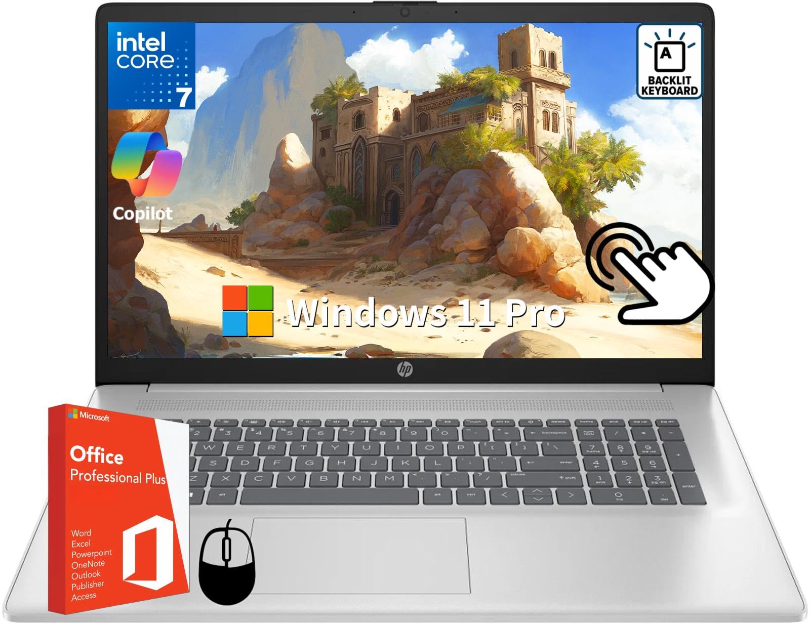 Hp 17.3 Touchscreen Business Laptop, Intel 10-Core 7 150U Processor(10 Cores, Up To 5.4 Ghz), 16 Gb Ram, 1 Tb Ssd, Copilot, Back