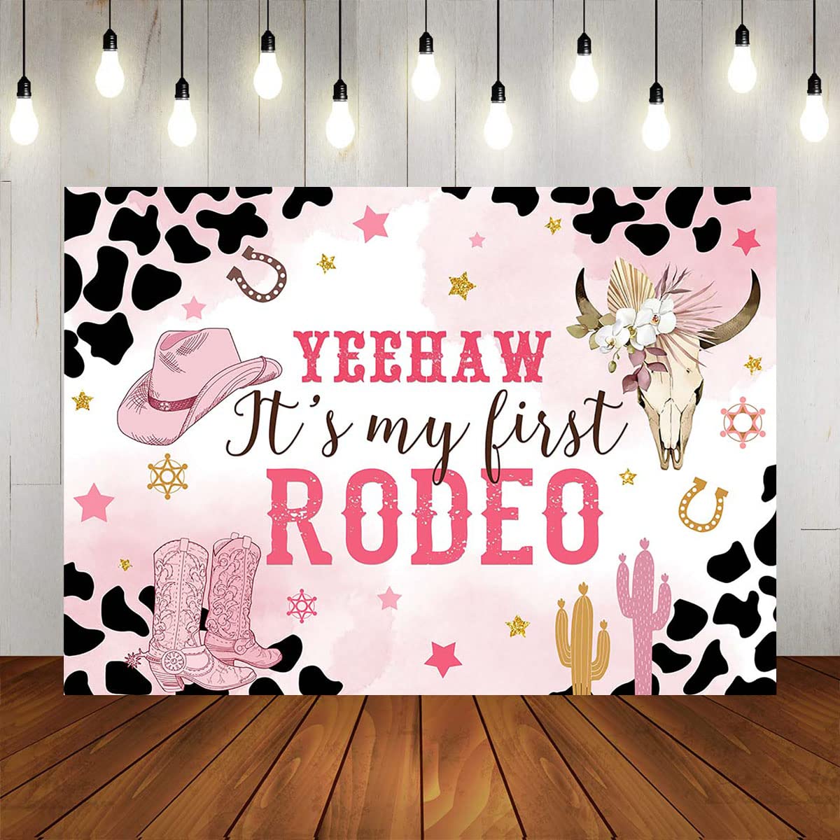 Mocsicka Western Cowgirl Birthday Backdrop My First Rodeo Birthday Decorations Girl Pink Western Country Cowgirl 1St Birthday Ba
