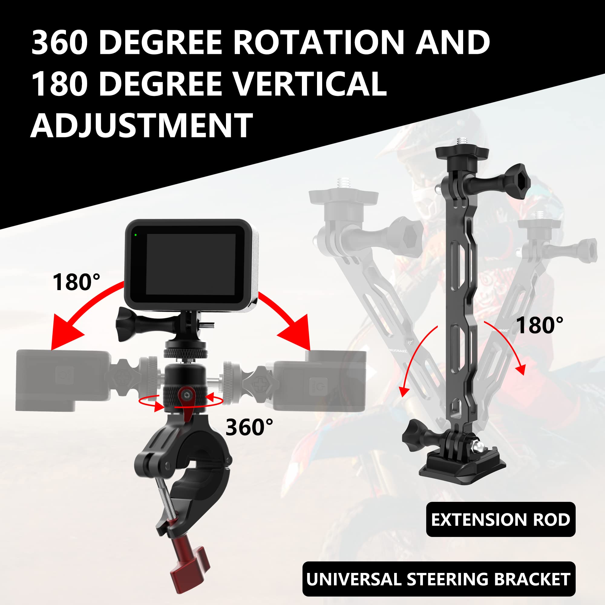 Riding Accesories For Gopro Motorcycle Handlebar Clamp Helmet Mount Extension Arm Kits For Hero 12 11 10 9 8 7 / Insta360 X4 X3