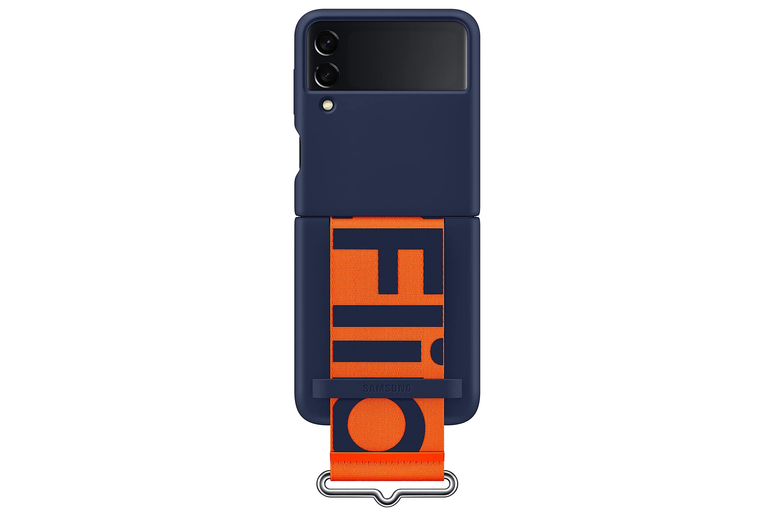 Galaxy Z Flip 3 Phone Case, Silicone Protective Cover with Strap, Heavy Duty, Shockproof Smartphone Protector, US Version, Navy