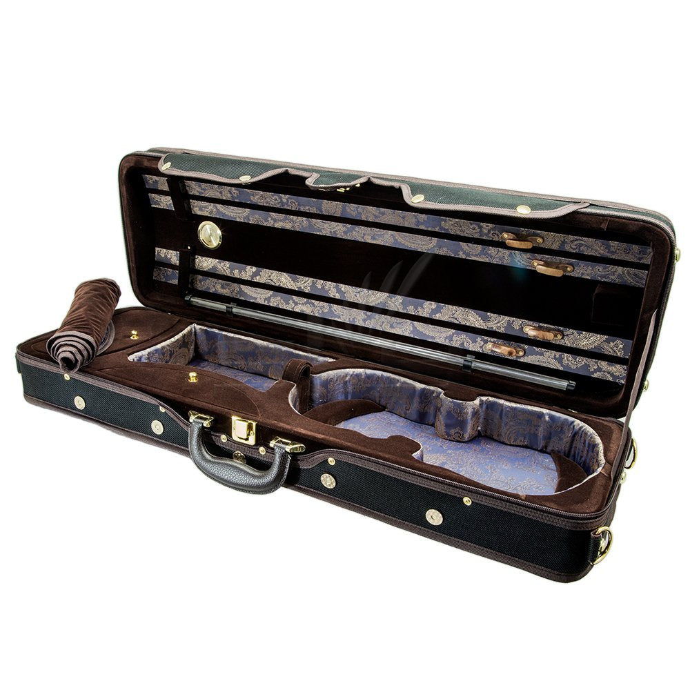 Paititi Ptvnqf28 4/4 Full Size Professional Oblong Shape Lightweight Violin Hard Case, Black/Brown