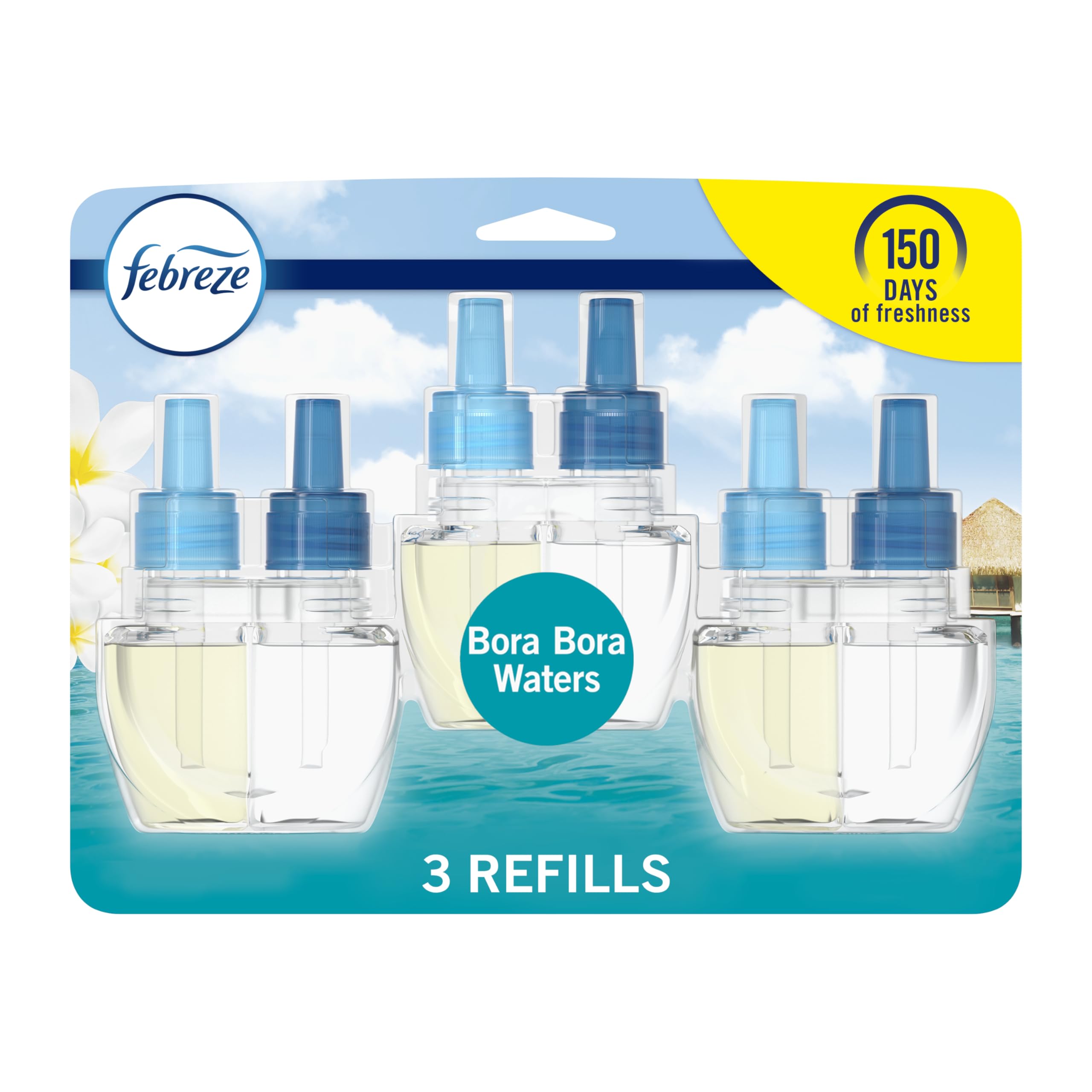 Febreze Odor Fighting Fade Defy Plug Air Freshener Refill, Bora Bora, (3) .87 Fl. Oz. Oil Refills