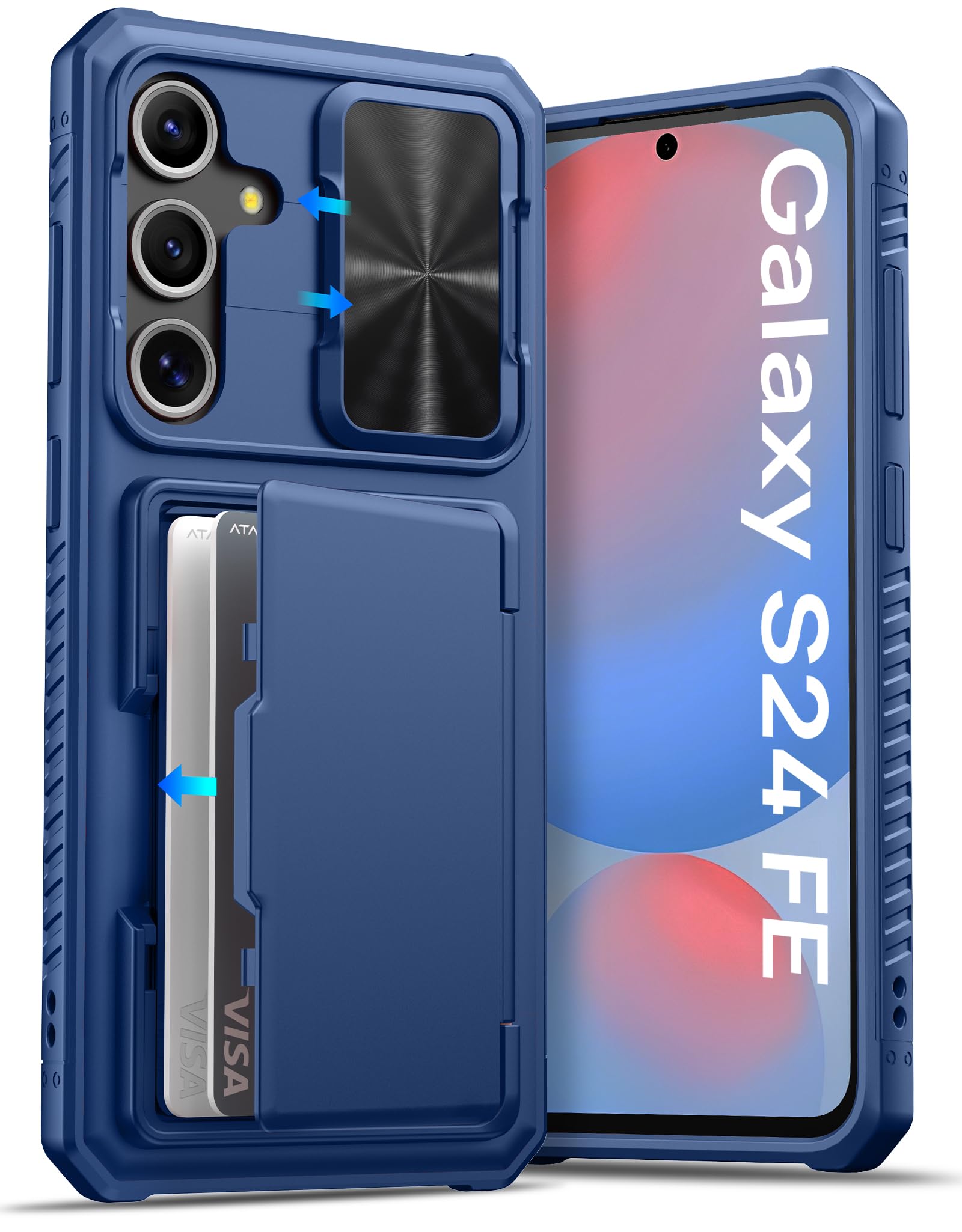 Atatoo For Samsung Galaxy S24 Fe Case With Card Holder(Store 4 5 Cards) & Slide Camera Cover & Rfid Blocking, Military Grade Pro