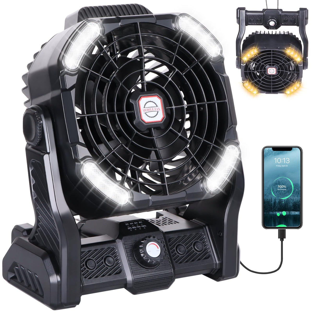 Camping Fan With Led Lantern, Portable Fan Rechargeable Battery Powered Fan For Outdoor Camping Fans, 270   Head Rotation Beach