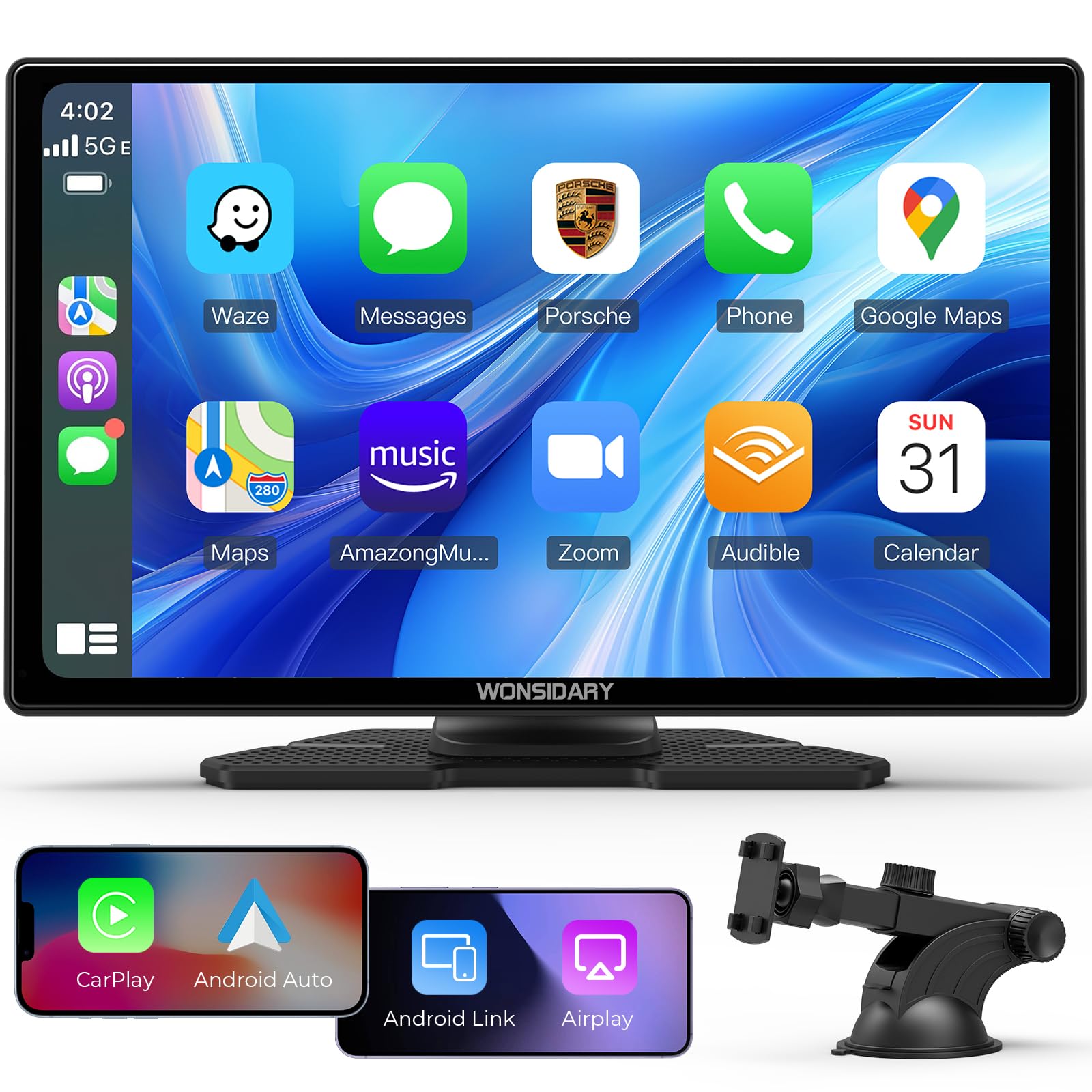 9'' Portable Wireless Carplay Screen For Car,Carplay Compatible With Apple Carplay & Android Auto With Phone Mirroring,Auto Brig