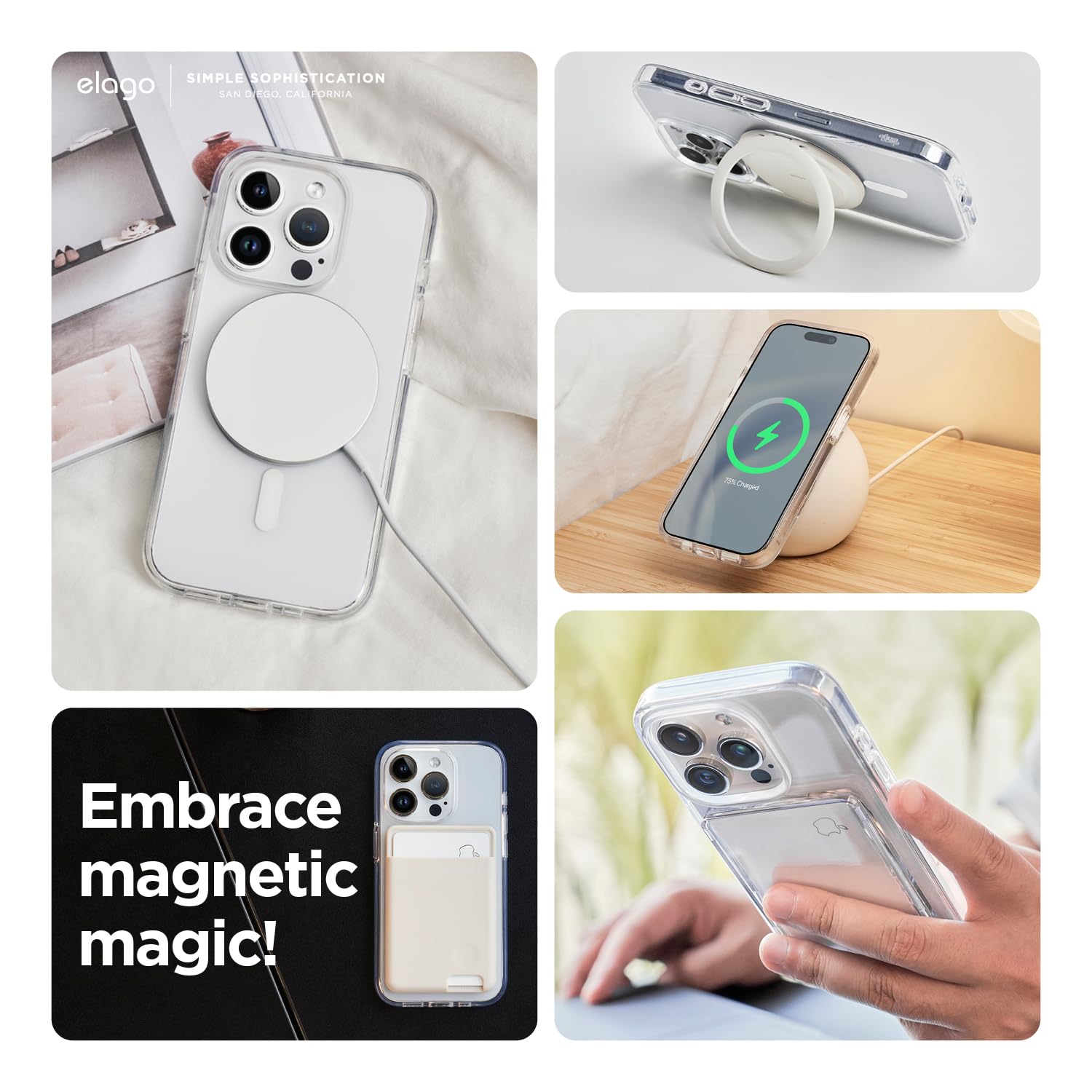 Elago Magnetic Hybrid Clear Case Compatible With Iphone 15 Pro Case, Compatible With Magsafe, 6.1, Us Military Grade Drop Protec