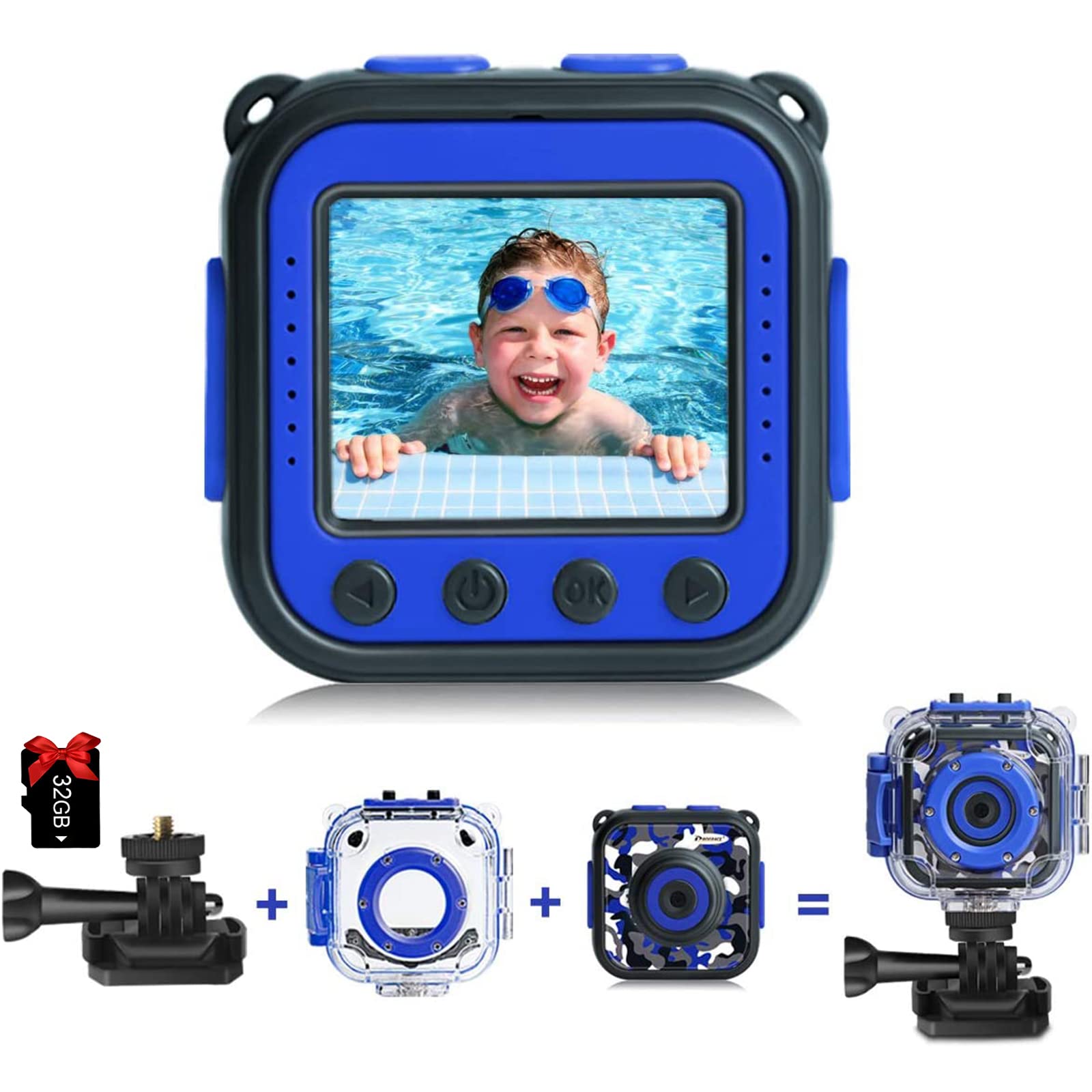 Prograce Kids Waterproof Camera For Boy Toys   Gifts For Boy Waterproof Digital Camera Underwater Video Camera For Kids Age 3 14 Year Old Birthday Presents With 32Gb Card